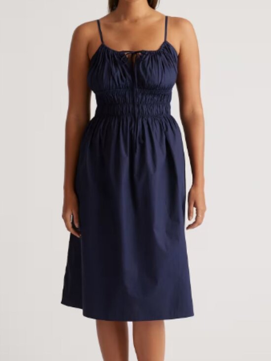 Quince Dresses & Skirts - Quince 100% Organic Cotton Keyhole Midi Dress Navy S NWT